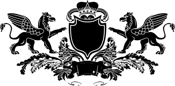 heraldische dubbele griffin schild crest - Vector, afbeelding