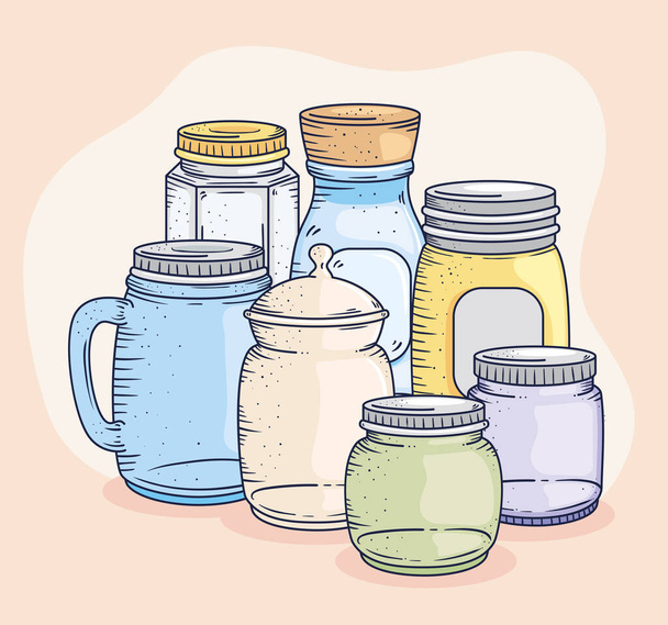 differents jars glass - Vector, Image
