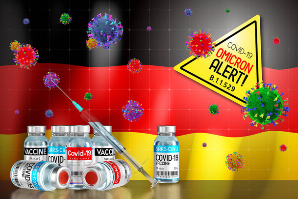 Covid-19 Omicron B.1.1.529 variante alerta, programa de vacinação na Alemanha - ilustração 3D - Foto, Imagem