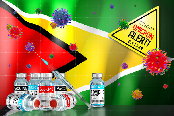 Covid-19 Omicron B.1.1.529 variant alert, vaccination program in Guyana - 3D illustration - Фото, изображение