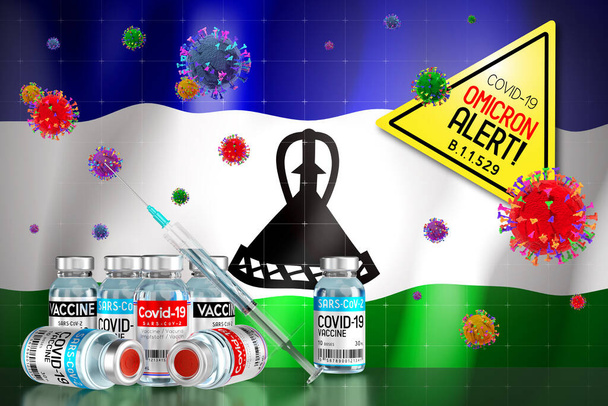 Covid-19 Omicron B.1.1.529 alerta variante, programa de vacinação no Lesoto - ilustração 3D - Foto, Imagem