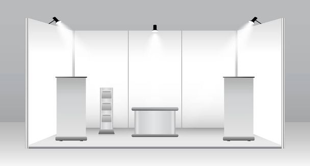 conjunto de stand de exposición comercial realista o quiosco blanco exposición o stand stand comercial corporativo. eps vector - Vector, Imagen