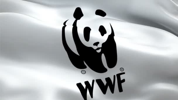 WWF-logo. Nationaal 3d World Wildlife Fund logo zwaaien. Teken van WWF naadloze animatie. Wereld Natuur Fonds vlag HD Achtergrond - New York, 4 juli 2021 - Video