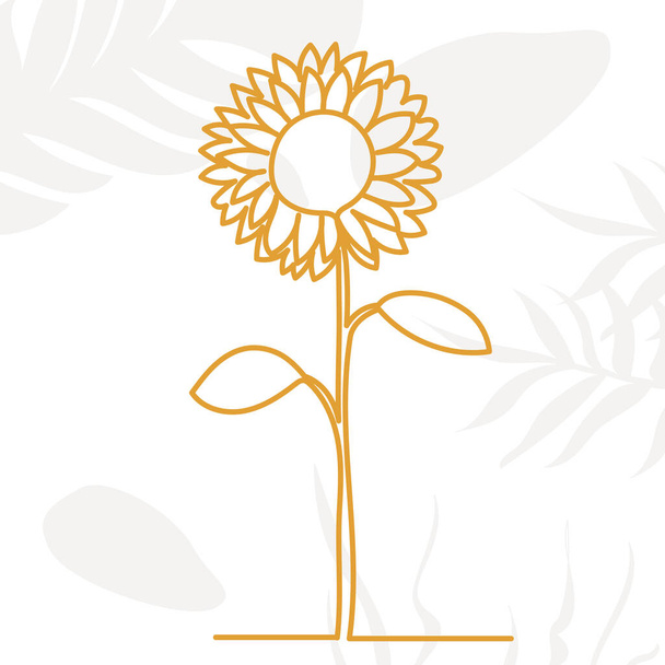 sunflower outline in one line, on an abstract background, vector - Διάνυσμα, εικόνα