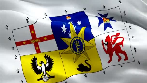 Australische Flagge mit dem Logo von Königin Elizabeth II. Nationales 3d Royal Standard of Australia II Logo weht. Nahtlose Animation der australischen Flagge von Königin Elizabeth II. Royal Standard of Australia II Flagge HD Hintergrund - New York, 4. Juli 2021 - Filmmaterial, Video