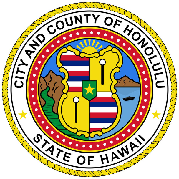 Το οικόσημο της Χονολουλού είναι η πρωτεύουσα και μεγαλύτερη πόλη της πολιτείας της Χαβάης των ΗΠΑ. Εικονογράφηση διανύσματος - Διάνυσμα, εικόνα