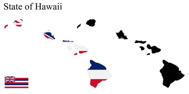 Halmaza térképek Hawaii (USA). Zászló a térképen. A kártya sziluettje. Vektorillusztráció - Vektor, kép
