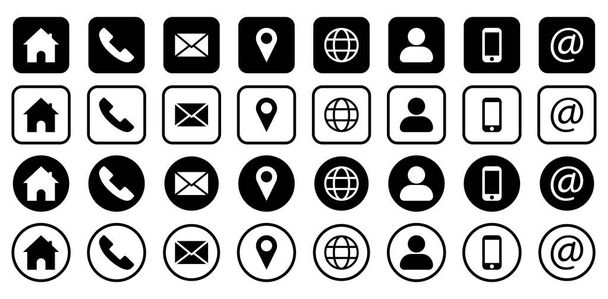 İletişim bilgisi simgeleri. Web sitenizin tasarımı için sembol, logo, uygulama, UI. Vektör illüstrasyonu, EPS10 - Vektör, Görsel