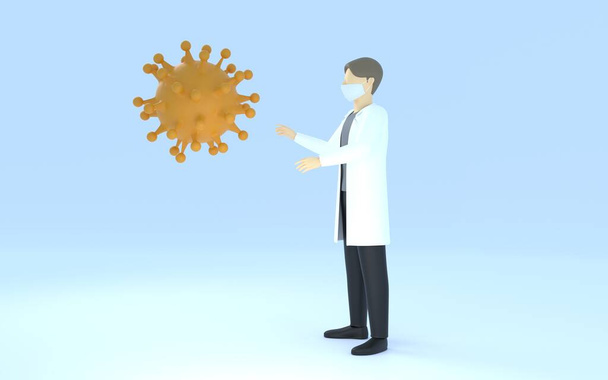 3DCG Зображення лікаря в білому пальто і коронавірус, з короною
 - Фото, зображення