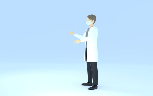 3DCG Doctor en bata blanca, expresión emocional, sorpresa - Foto, imagen