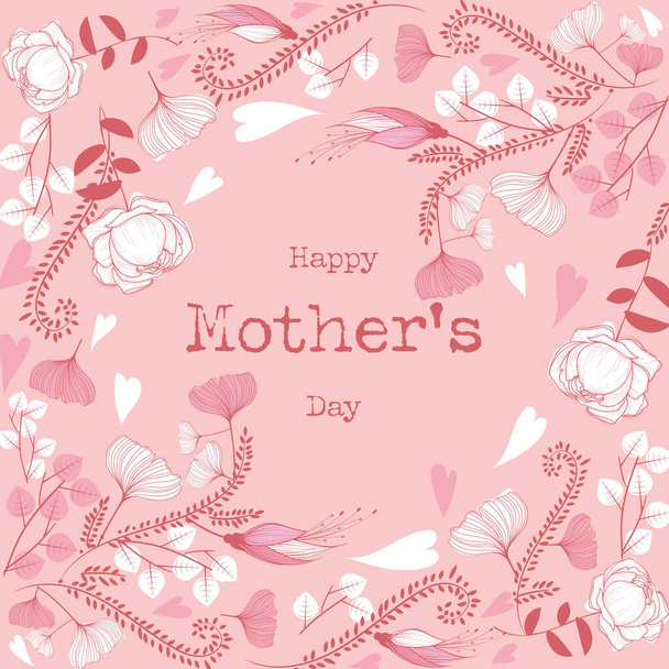 Mothers day flowers and hearts outline illustration - Fotoğraf, Görsel