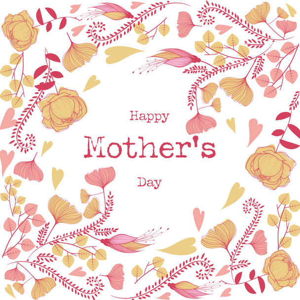 Mothers day flowers and hearts outline illustration - Φωτογραφία, εικόνα