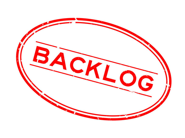 グランジレッドバックログ単語楕円形のゴムシールスタンプ白の背景に - ベクター画像