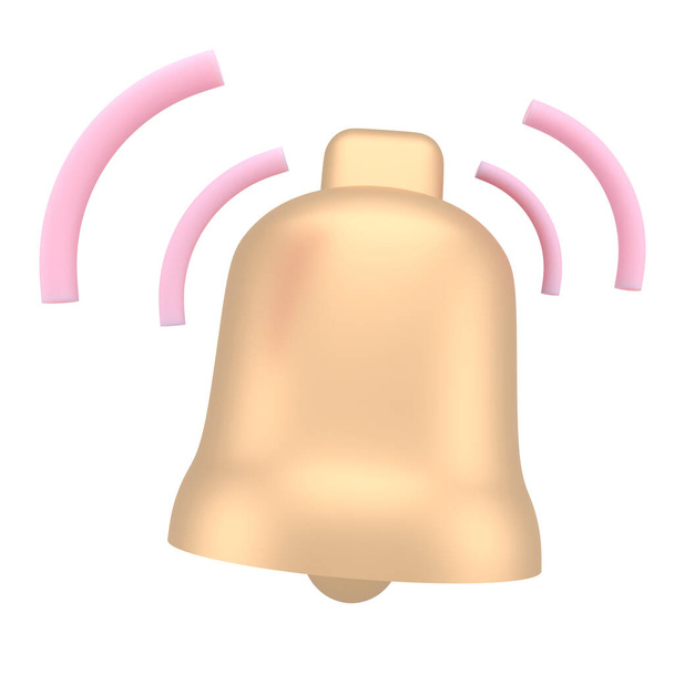 Notification 3D icon. Cute yellow bell. 3D Model render for design. 3d. - Foto, afbeelding