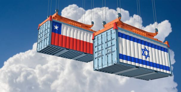 Freight containers with Chile and Israel national flags. 3D Rendering  - 写真・画像