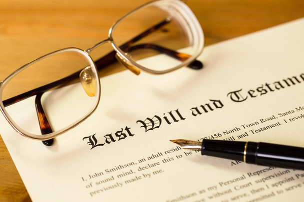 Last will and testament with pen and glasses concept for legal d - Photo, Image