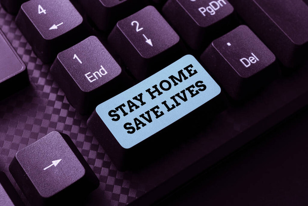 Stay Home Save Lives 'ı gösteren bir tabela. İnternet Konsepti, yeni E- posta Başlıkları Kavramı, İnternet Fikirleri taslağı yazarak, evi terk etmeyerek hasta sayısını azaltır - Fotoğraf, Görsel