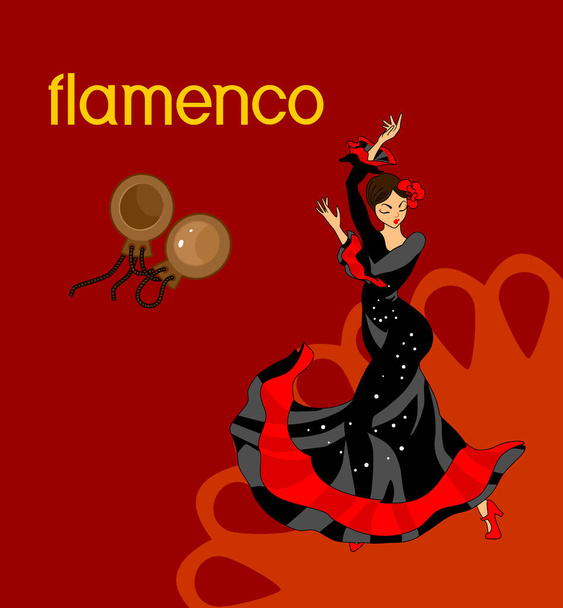  Flamenco dancer in black dress with castanets - Vetor, Imagem