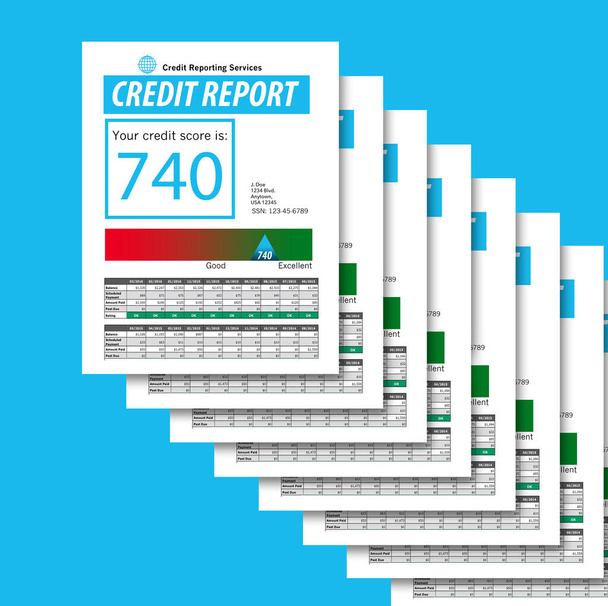 Oto stos raportów kredytowych w 3D ilustracji. - Zdjęcie, obraz