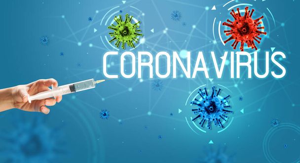 Syringe, medical injection in hand, coronavirus vaccine concept - Zdjęcie, obraz