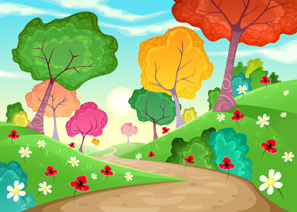 Landscape with multi-colored trees.  - Vector, Image