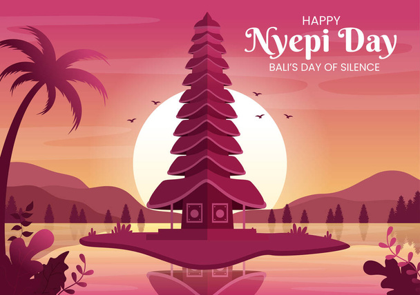 Happy Nyepi Day ή Bali 's Silence to Hindu Ceremonies στο Ιστορικό του Ναού ή Pura Illustration Κατάλληλο για Αφίσα - Διάνυσμα, εικόνα