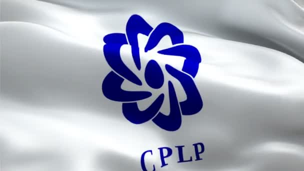 CPLP-Logo. Das Logo der Nationalen Gemeinschaft portugiesischer Sprache weht. Zeichen einer nahtlosen CPLP-Animation. Flagge der Gemeinschaft portugiesischer Sprachländer HD-Hintergrund - New York, 4. Juli 2021 - Filmmaterial, Video