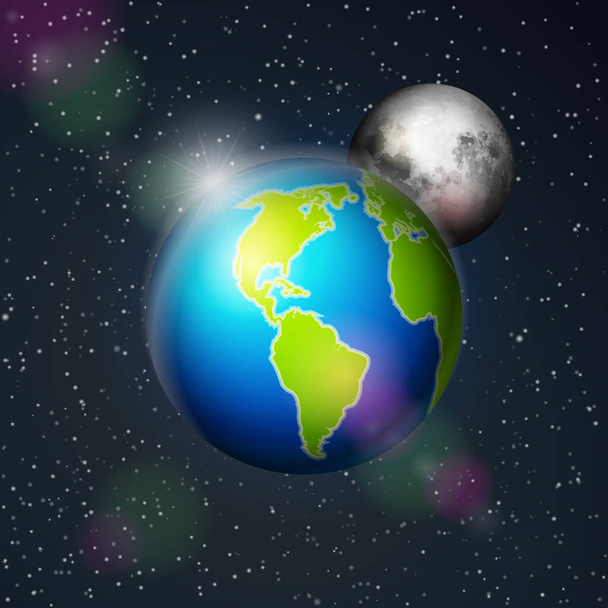 Abstract space background with earth and moon. - Vector, Image