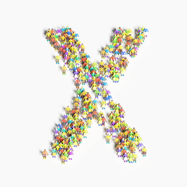 Grafikák az emberek bélelt formájában "X" (3D illusztráció) - Fotó, kép