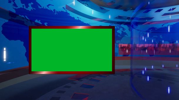3D Virtual News Studio Fondo de pantalla verde. Renderizado 3d - Foto, imagen