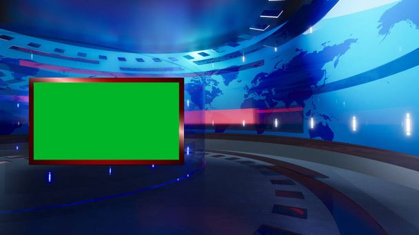 3D Virtuális hírek Studio Green Screen Háttér. 3d Kiolvasztás - Fotó, kép
