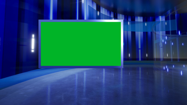 3D Virtual News Studio Zielony ekran tle. 3d Renderowanie - Zdjęcie, obraz
