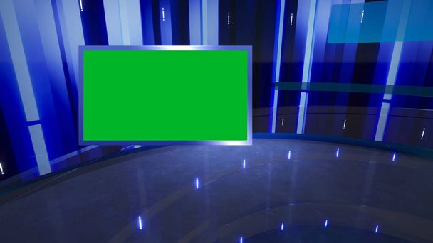 3D Virtual News Studio Fundo de tela verde. Renderização 3d - Foto, Imagem