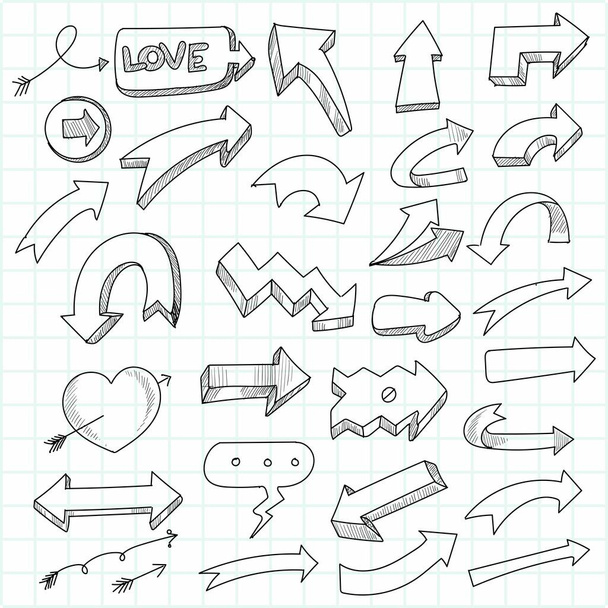 Handgetekende geometrische doodle pijl set  - Vector, afbeelding