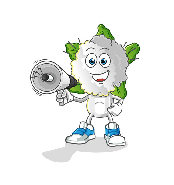 cauliflower head cartoon holding hand loudspeakers vector. cartoon character - Vetor, Imagem