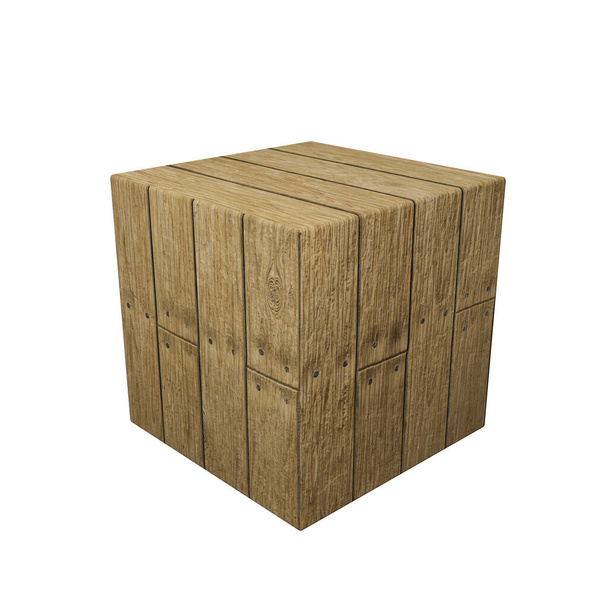 cubo di legno isolato su sfondo bianco illustrazione 3d - Foto, immagini