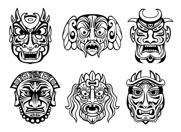 Religious masks in tribal style  - Vector, Image