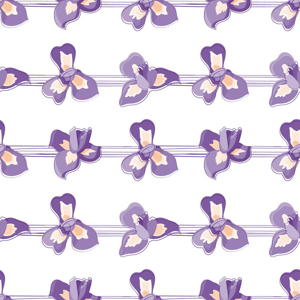 Seamless vector pattern with purple irises and stripes. Beautiful pattern for your design, greeting cards, wedding announcements, paper - Vettoriali, immagini