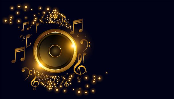 golden music speaker with sound notes background - Vector, afbeelding