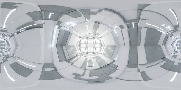 360 degree full panorama environment map of bright futuristic technology space station ship sci-fi modern industry lab hallway tunnel interior 3d render illustration hdri hdr vr virtual reality - Photo, Image