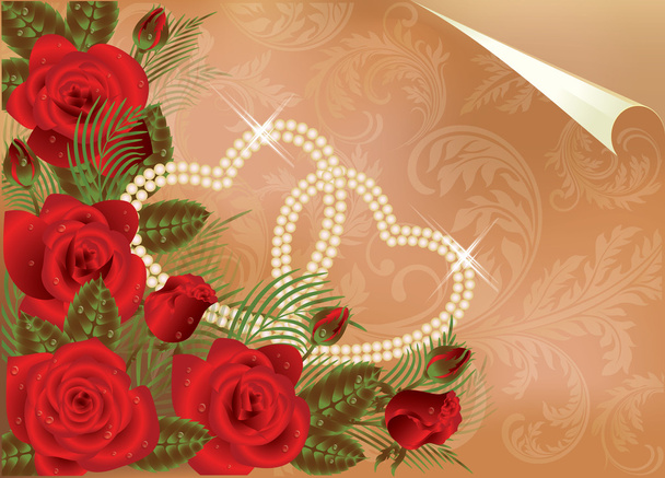 Wedding card with two pearl hearts, vector illustration - Διάνυσμα, εικόνα