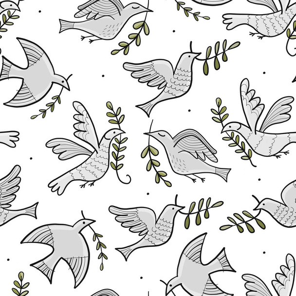 Doves, seamless pattern for your design - Vector, Image