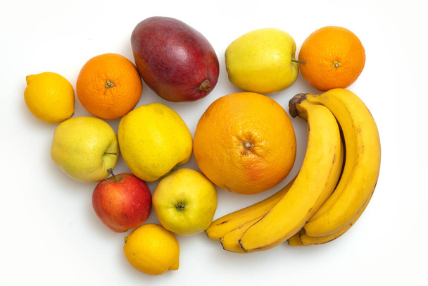 Top view fresh fruits on a white background. Vitamin C. - Fotoğraf, Görsel