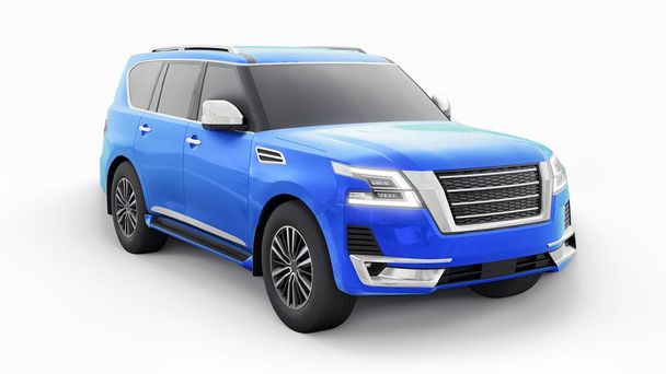Blue Premium Family SUV αυτοκίνητο απομονώνονται σε λευκό φόντο. 3d απόδοση. - Φωτογραφία, εικόνα