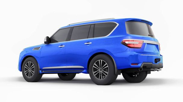 Blue Premium Family SUV-Auto isoliert auf weißem Hintergrund. 3D-Darstellung. - Foto, Bild