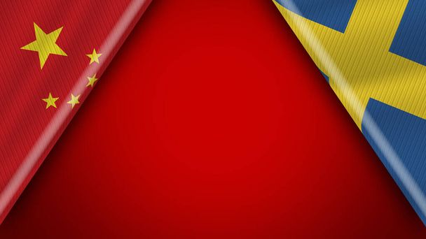 Švédsko a Čína čínské vlajky 3D ilustrace - Fotografie, Obrázek