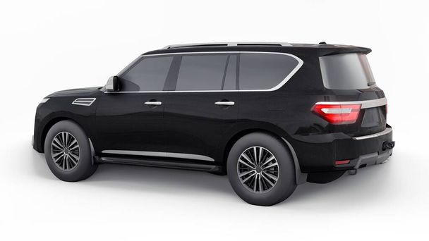 Coche SUV Black Premium Family aislado sobre fondo blanco. renderizado 3d. - Foto, Imagen