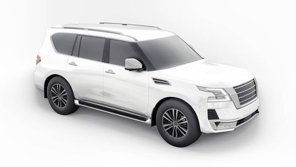 White Premium Family SUV Auto isoliert auf weißem Hintergrund. 3D-Darstellung. - Foto, Bild