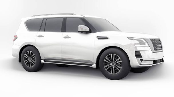 White Premium Family SUV autó elszigetelt fehér háttérrel. 3D-s renderelés. - Fotó, kép