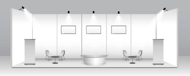 現実的な展示スタンドや白の空白の展示会キオスクやスタンドブース企業の商業のセット。EPSベクトル - ベクター画像